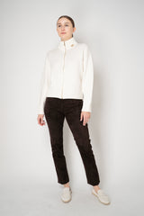 Fabiana Filippi Merino Wool High Neck Cardigan with Gold Knot Brooch in Off-White