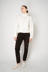 Fabiana Filippi Merino Wool High Neck Cardigan with Gold Knot Brooch in Off-White