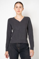 Rocco Ragni Wool Cashmere Ribbed Knit Filo Diamante V-Neck Pullover in Charcoal