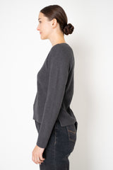 Rocco Ragni Wool Cashmere Ribbed Knit Filo Diamante V-Neck Pullover in Charcoal