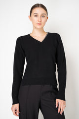 Rocco Ragni Wool Cashmere Ribbed Knit Filo Diamante V-Neck Pullover in Black