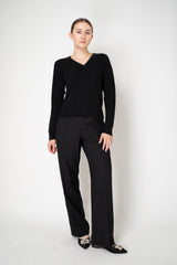 Rocco Ragni Wool Cashmere Ribbed Knit Filo Diamante V-Neck Pullover in Black