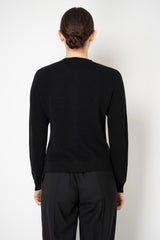 Rocco Ragni Wool Cashmere Ribbed Knit Round Neck Cardigan with Filo Diamante Tab Pocket in Black