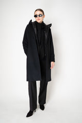 Rocco Ragni Virgin Wool Coat with Detachable Hood and Chest Piece in Black