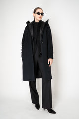 Rocco Ragni Virgin Wool Coat with Detachable Hood and Chest Piece in Black