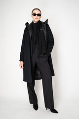 Rocco Ragni Virgin Wool Coat with Detachable Hood and Chest Piece in Black