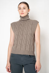 Lorena Antoniazzi Cable Knit High Neck Sleeveless Pullover in Taupe
