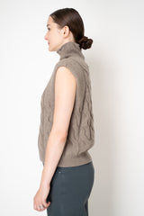 Lorena Antoniazzi Cable Knit High Neck Sleeveless Pullover in Taupe
