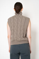 Lorena Antoniazzi Cable Knit High Neck Sleeveless Pullover in Taupe