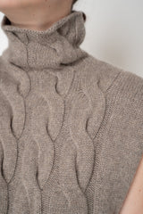 Lorena Antoniazzi Cable Knit High Neck Sleeveless Pullover in Taupe