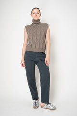 Lorena Antoniazzi Cable Knit High Neck Sleeveless Pullover in Taupe