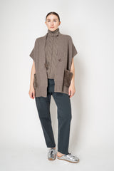 Lorena Antoniazzi Cable Knit High Neck Sleeveless Pullover in Taupe