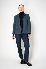 Amina Rubinacci Single Breasted Knit Blazer Jacket in Navy Turquoise Melange