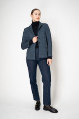 Amina Rubinacci Single Breasted Knit Blazer Jacket in Navy Turquoise Melange