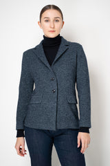 Amina Rubinacci Single Breasted Knit Blazer Jacket in Navy Turquoise Melange