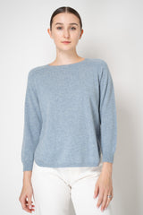 Amina Rubinacci Knit Cashmere Round Hem Crew Neck Pullover in Vintage Denim