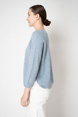 Amina Rubinacci Knit Cashmere Round Hem Crew Neck Pullover in Vintage Denim