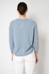 Amina Rubinacci Knit Cashmere Round Hem Crew Neck Pullover in Vintage Denim