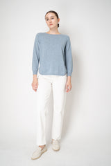 Amina Rubinacci Knit Cashmere Round Hem Crew Neck Pullover in Vintage Denim