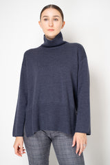 Amina Rubinacci Wool Knit Turtleneck Pullover in Indigo Melange