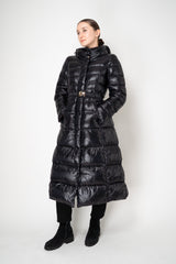 Herno A-line Hooded Goose Down Padded Belted Coat in Black