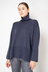 Amina Rubinacci Wool Knit Turtleneck Pullover in Indigo Melange