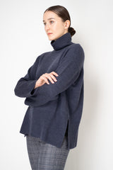 Amina Rubinacci Wool Knit Turtleneck Pullover in Indigo Melange