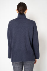 Amina Rubinacci Wool Knit Turtleneck Pullover in Indigo Melange