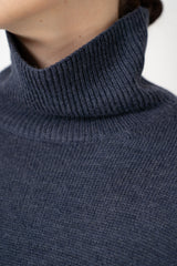 Amina Rubinacci Wool Knit Turtleneck Pullover in Indigo Melange