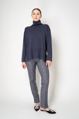 Amina Rubinacci Stretch Knit Wool Slim Trousers in Grey Plaid