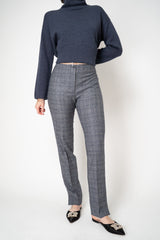 Amina Rubinacci Stretch Knit Wool Slim Trousers in Grey Plaid