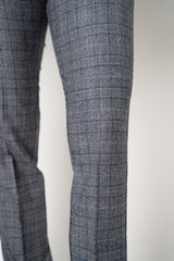 Amina Rubinacci Stretch Knit Wool Slim Trousers in Grey Plaid