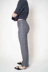 Amina Rubinacci Stretch Knit Wool Slim Trousers in Grey Plaid