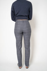 Amina Rubinacci Stretch Knit Wool Slim Trousers in Grey Plaid