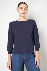 Amina Rubinacci Knit Cashmere Round Hem Crew Neck Pullover in Indigo Melange