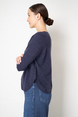 Amina Rubinacci Knit Cashmere Round Hem Crew Neck Pullover in Indigo Melange