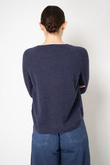 Amina Rubinacci Knit Cashmere Round Hem Crew Neck Pullover in Indigo Melange
