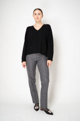 Amina Rubinacci Stretch Knit Wool Slim Trousers in Grey Houndstooth