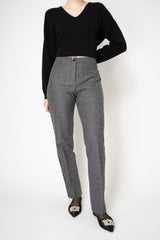 Amina Rubinacci Stretch Knit Wool Slim Trousers in Grey Houndstooth