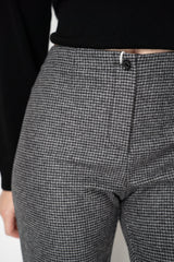 Amina Rubinacci Stretch Knit Wool Slim Trousers in Grey Houndstooth