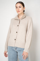 Amina Rubinacci Wool Cashmere Knit Jacket with Faux Fur Collar in Almond
