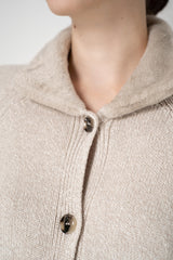 Amina Rubinacci Wool Cashmere Knit Jacket with Faux Fur Collar in Almond
