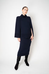 Amina Rubinacci Knit Wool Mock Neck Cape in Navy