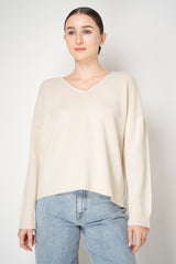 Amina Rubinacci Knit Cashmere V-Neck Pullover in Off-White