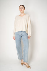 Amina Rubinacci Knit Cashmere V-Neck Pullover in Off-White