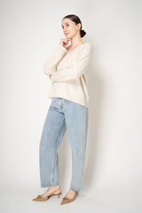 Amina Rubinacci Knit Cashmere V-Neck Pullover in Off-White