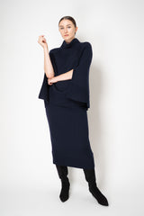 Amina Rubinacci Pull-On Style Knit Maxi Skirt in Navy