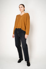 Amina Rubinacci Knit Cashmere V-Neck Pullover in Pumpkin