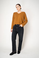 Amina Rubinacci Knit Cashmere V-Neck Pullover in Pumpkin