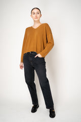 Amina Rubinacci Knit Cashmere V-Neck Pullover in Pumpkin